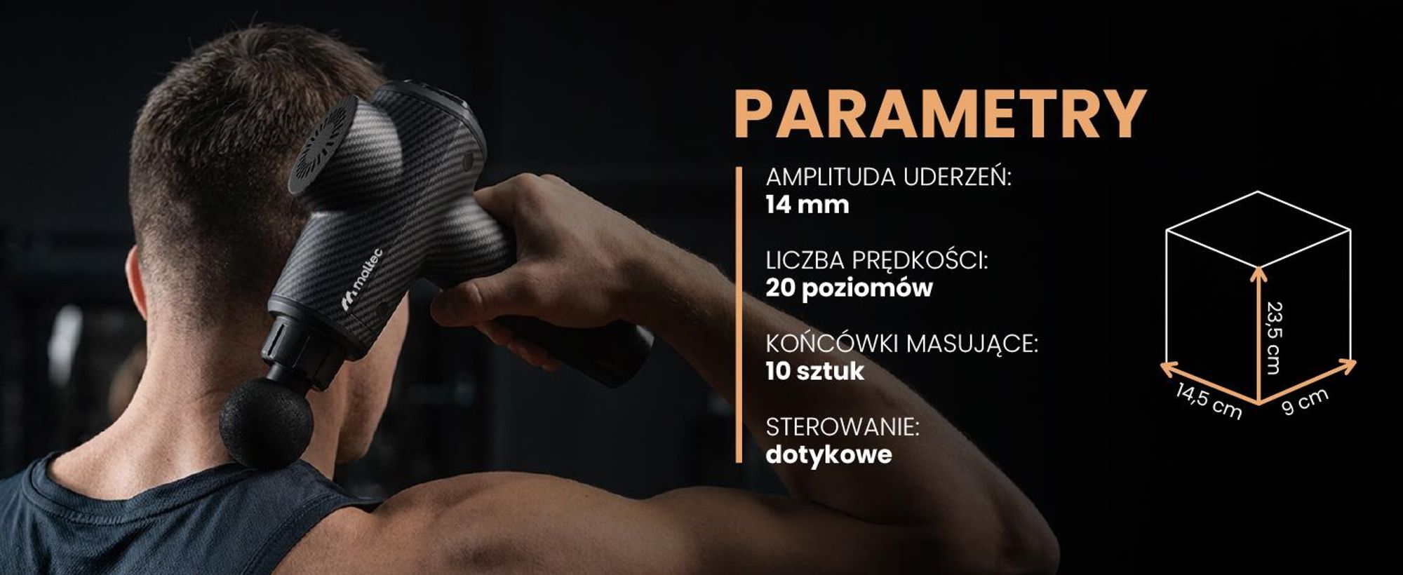 Pistolet do masażu z dużą baterią i 20 poziomami intensywności