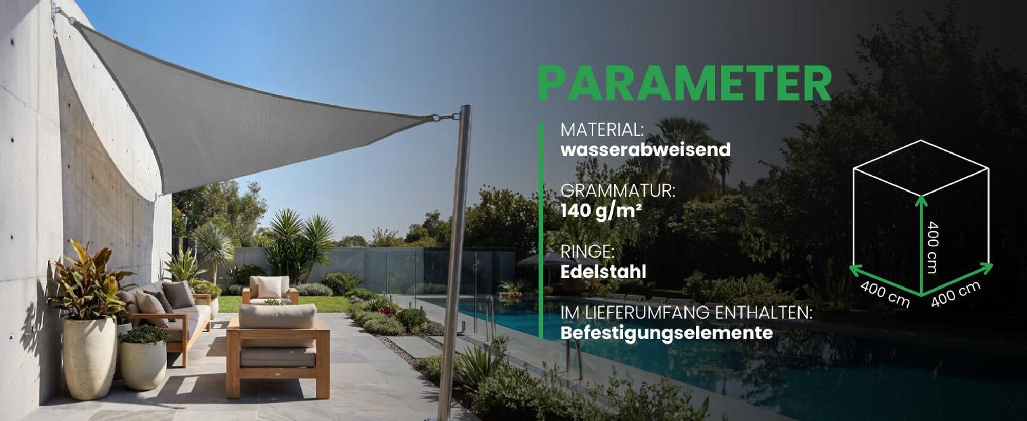 dreieckig Sonnensegel 4x4x4 Meter Wasserdichter auf Balkon Terrasse Patio