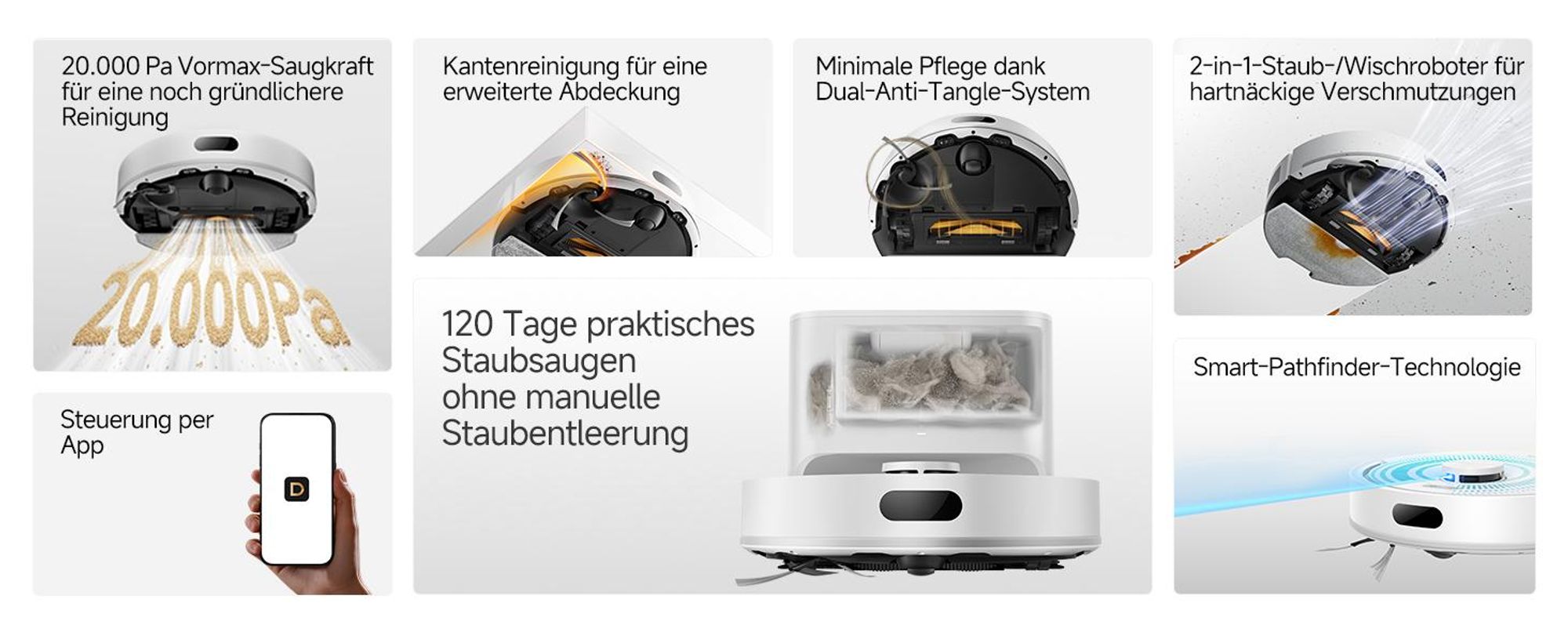 Dreame D20 Air Plus Saug- und Wischroboter mit 20.000Pa Saugkraft,Verwicklungsschutz,selbstentleerendem Dock,Teppich-Tiefenreinigung,Smart-Navigation