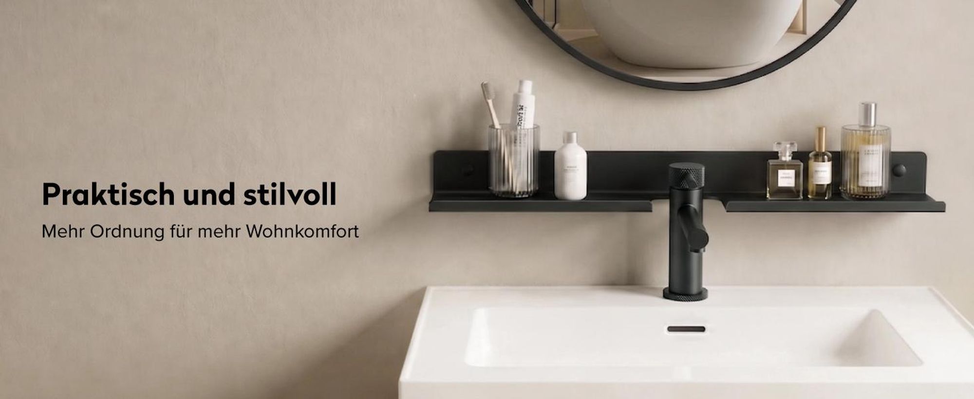 doporro Waschbecken Ablage 60 cm über dem Wasserhahn, Badezimmer Regal Montage mit oder ohne Bohren, Waschbecken-Wasserhahn-Organizer,  Grau Reglo-17