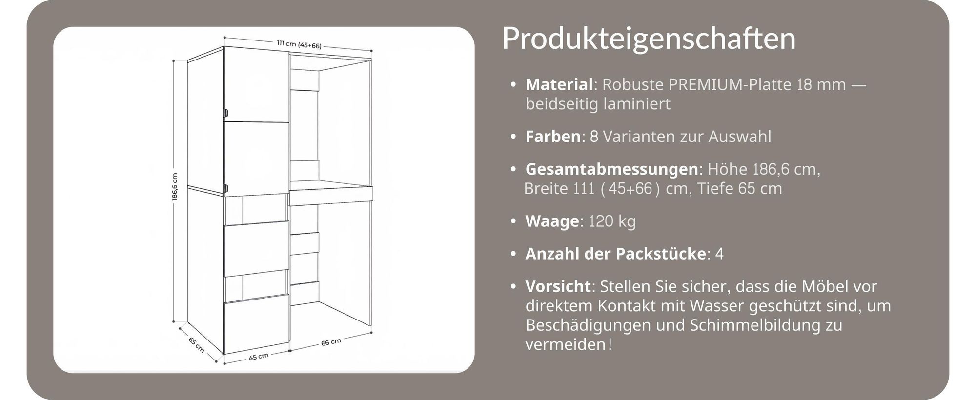Hochschrank Badschrank für Waschmaschine und Trockner – Waschmaschinenschrank Überbauschrank 187 x 65 x 111 cm (45+66) (Anthrazite)