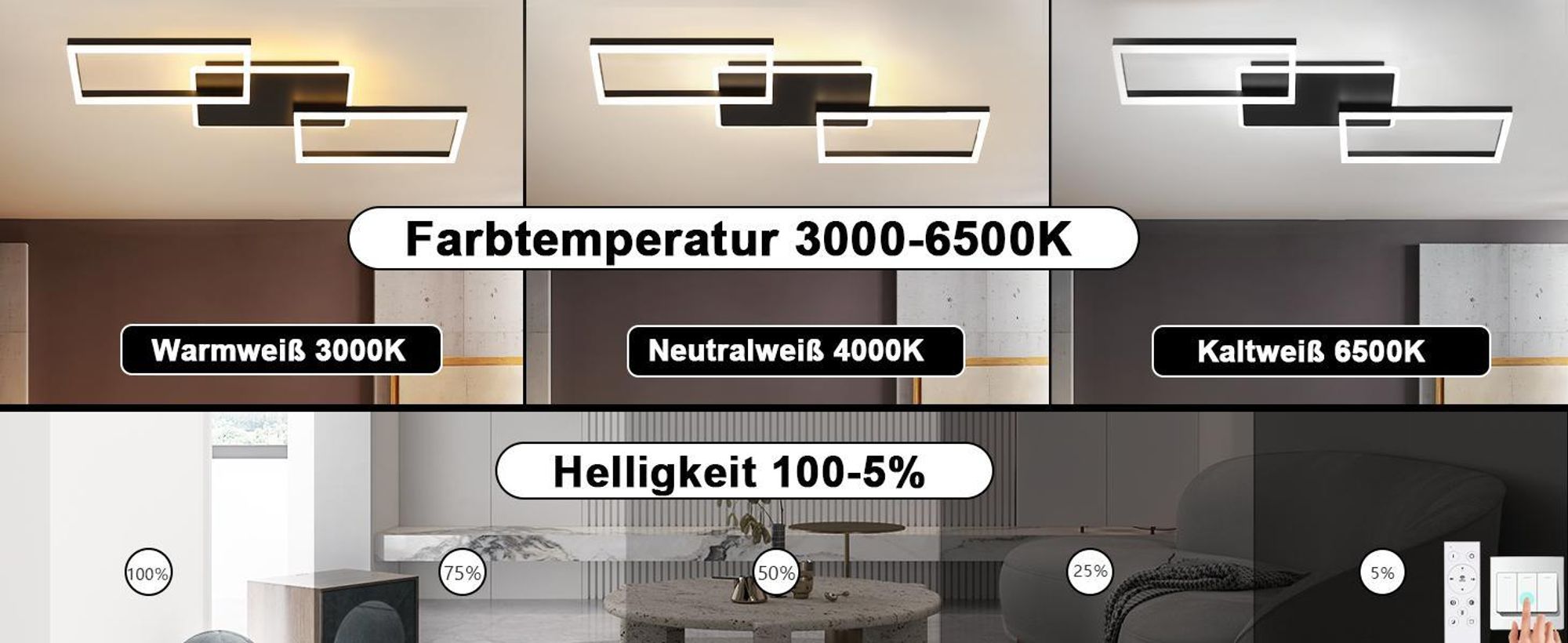 ZMH Deckenlampe Schwarz Wohnzimmer,LED Deckenleuchte Dimmbar mit Fernbedienung,Groß Wohnzimmerlampe,63W,80CM,Modern,Metall Schlafzimmerlampe