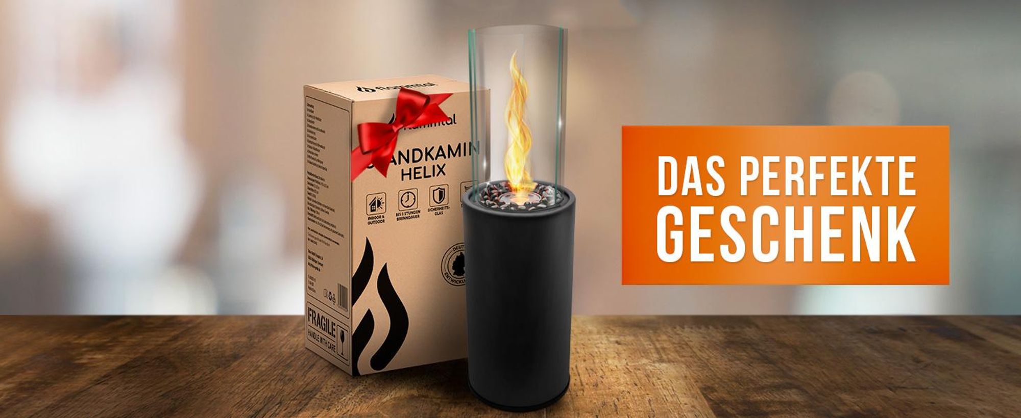 Flammtal Bioethanol Standkamin Helix für Garten, Terrasse, Balkon & Deko – Outdoor Kamin 3h Brenndauer / 86cm hoch – Freistehender Ethanol Standkamin