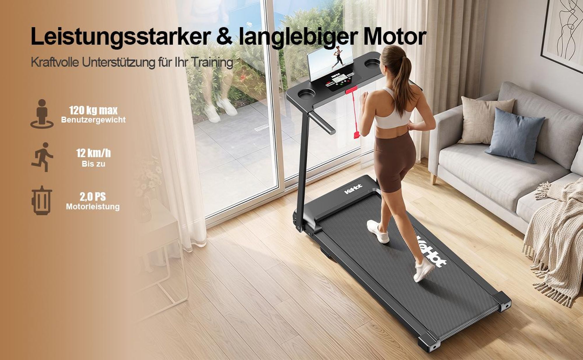 3-in-1 Klapp-Laufband , 136kg, 12 km/h, LED-Display, 12 Programme, Bluetooth-Lautsprecher, Für Zuhause