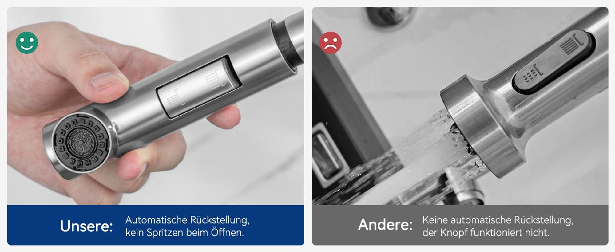 Spültischarmatur mit 3 Strahlarten & Schaber, Cecipa Wasserhahn Küche, 304 Edelstahl Küchenarmatur, Ausziehbar 40cm, 360° Drehbar, Gebürstet