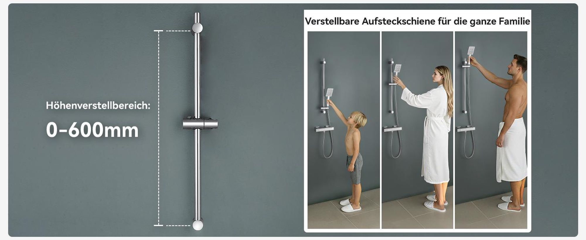 Auralum 70 cm Duschstange aus Edelstahl–Wandmontierte Duschsäule mit Ablage, kein Bohren erforderlich, moderne Duschstange, Chrom