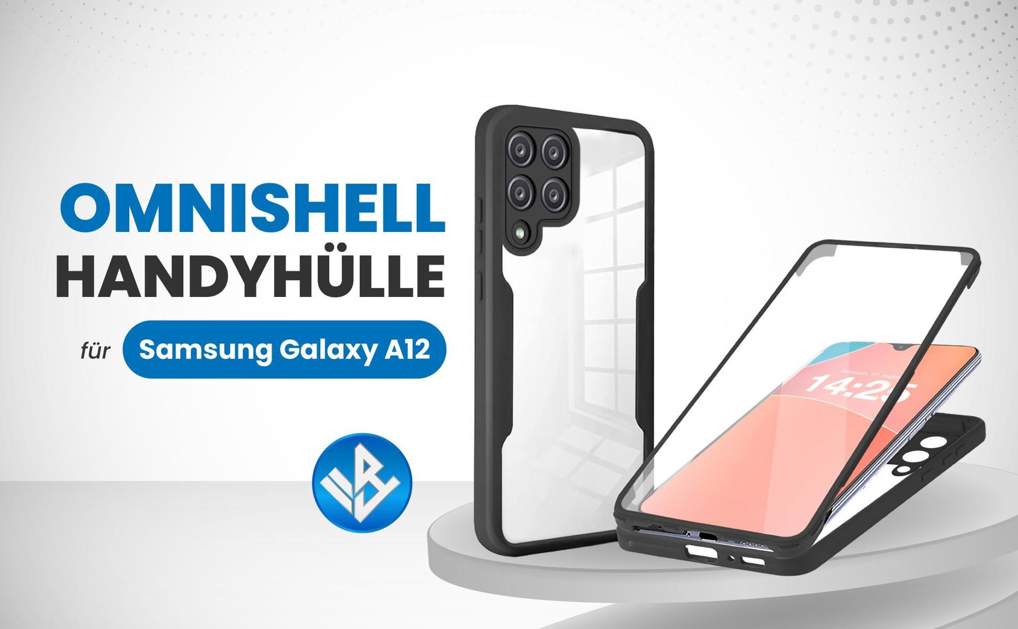 Schwarze 360 Grad Hülle für Samsung Galaxy A12 mit Kameraschutz