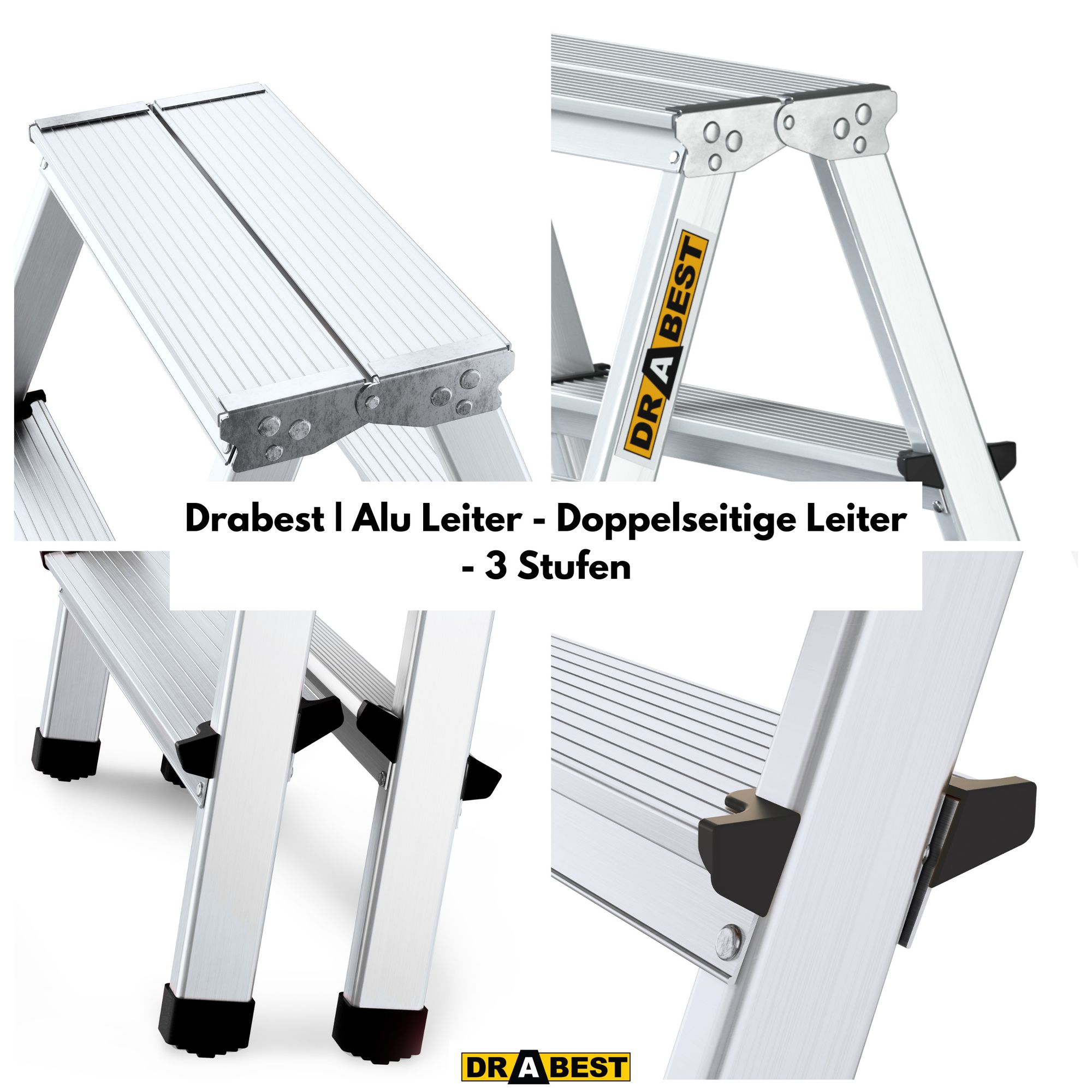 Drabest, Leiter, Aluminium-Leiter, Klappleiter, Treppenleiter, doppelseitige Leiter