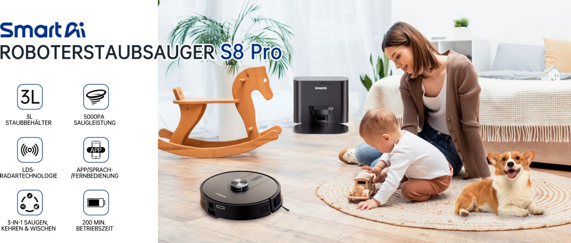 2024 360 S8 Pro Intelligent automatischer Staubentleerung Staubsauger Roboter Saugroboter 5000Pa Kehrrobotermaschine mit Wischfunktion