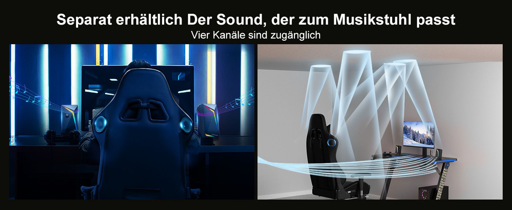 GTPLAYER Gaming Stuhl Mit Fußstützen Bluetooth Lautsprecher Musik Stuhl Ergonomischer Computerstuhl Schreibtischstuhl Gamer Stuhl schwarz