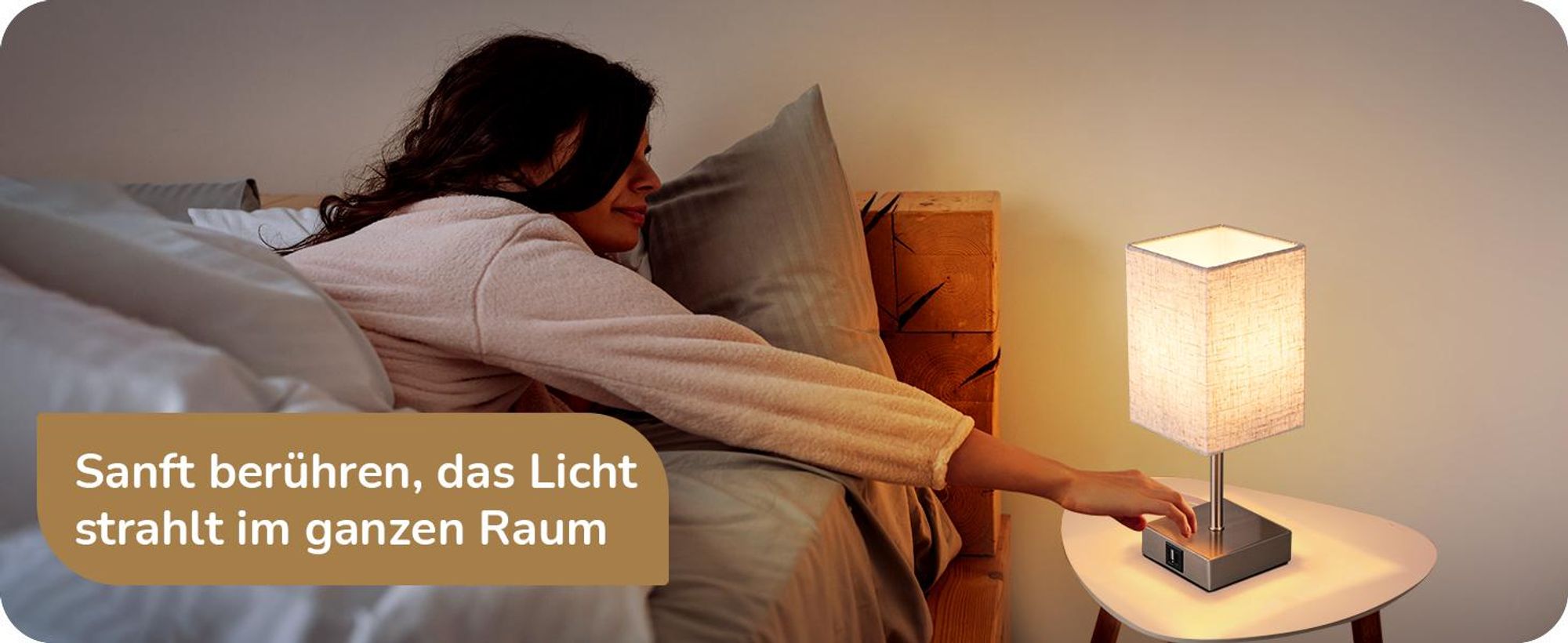 EDISHINE 2er Set Nachttischlampe Touch Dimmbar, Tischlampe mit Ladefunktion,2 USB Anschlüsse