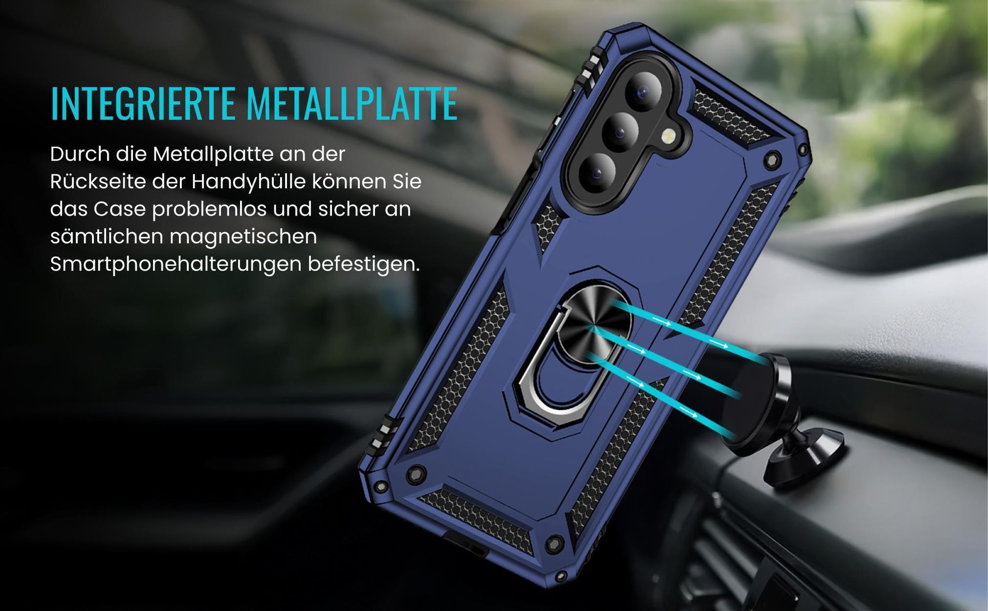 Bumper für Samsung Galaxy A27 5G in Blau mit Metallplatte