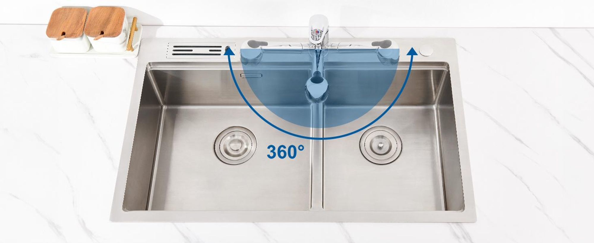 Niederdruck Küchenarmatur ausziehbar 70 cm, Wasserhahn Küche mit 2 Strahlarten, 360° drehbar, Spültischarmatur Chrom mit Brause, für Boiler, Auralum