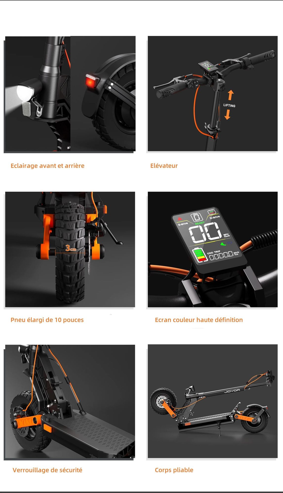 JOYOR S5 PRO ABE Certified Pliable Trottinette électrique - Moteur 500W Batterie 48V26AH Pneus de 10 Pouces - Noir