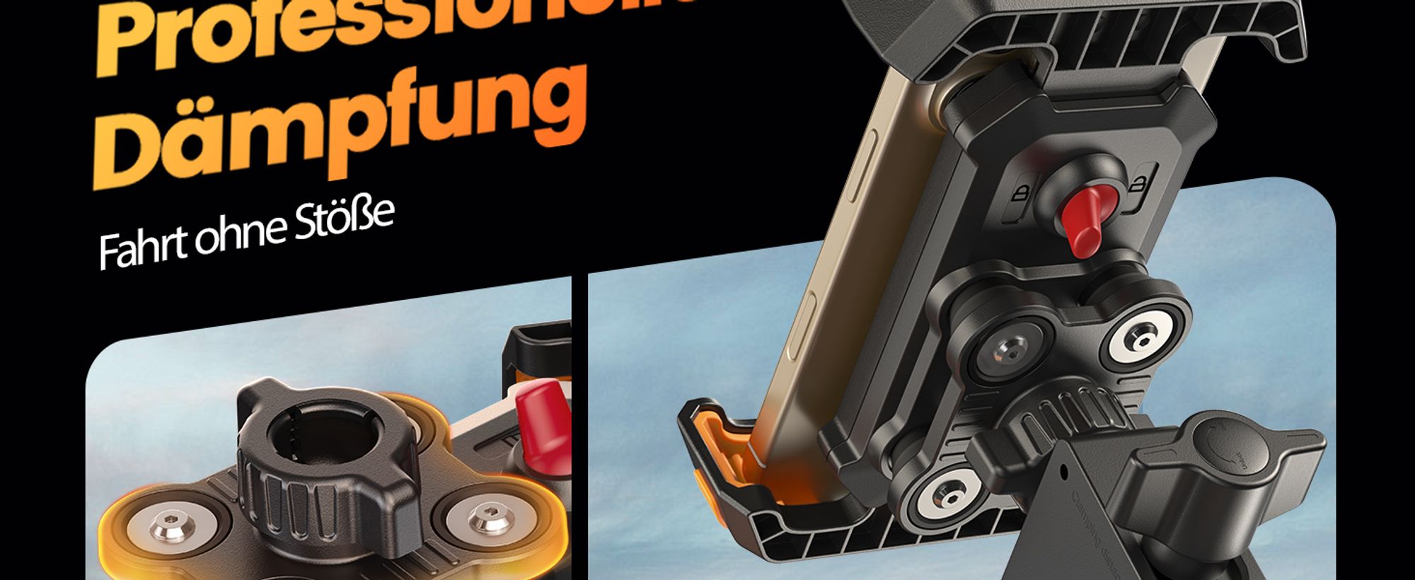 Motorrad Handyhalterung, Universal Handyhalterung Fahrrad Lenker [Doppelt Vibrationsgedämpft +Metallkugelgelenk] -360°drehbar für (4,7-7,2''Halterung