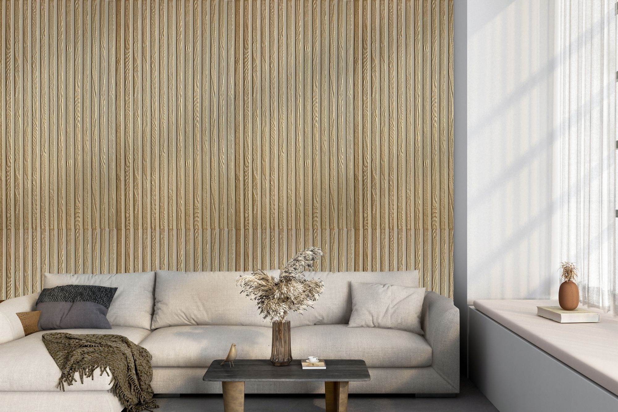 DECCART | 3D-Deckenplatten | Wandpaneele | Lamellen 19 gold | 100x50cm | 4m2