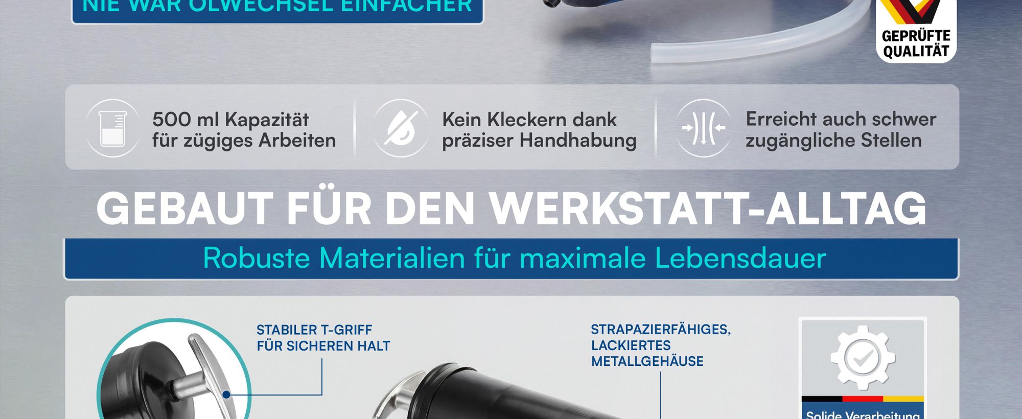 MONZANA Ölabsaugpumpe 500 ml Metall Handpumpe T-Griff Öl Spritze