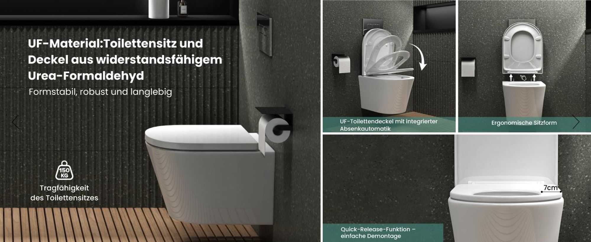 Mai & Mai Hänge-WC Weiß mit Softclose Sitz  | Wand WC aus keramik spülrandloses WC BTH:  35,5x49x35cm Aachen108