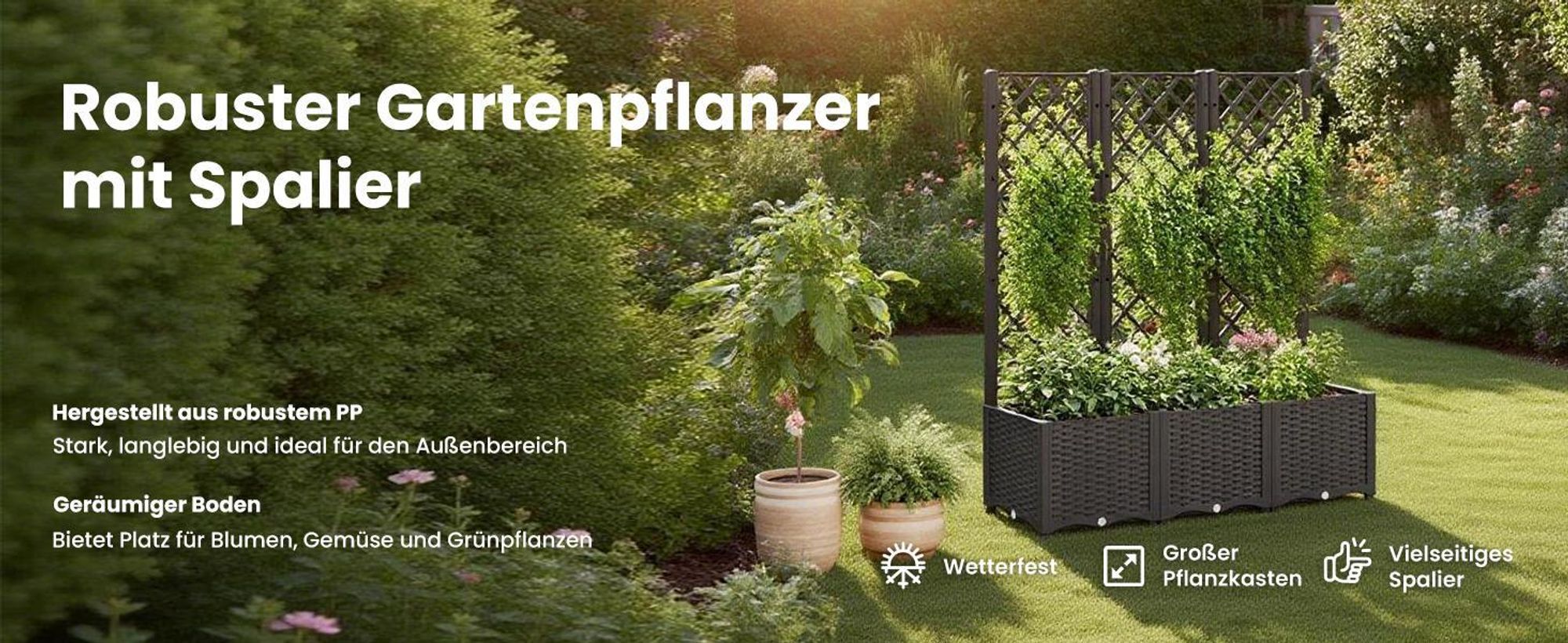 vidaXL Garten-Pflanzgefäß mit Spalier Schwarz 120 x 40 x 136 cm PP