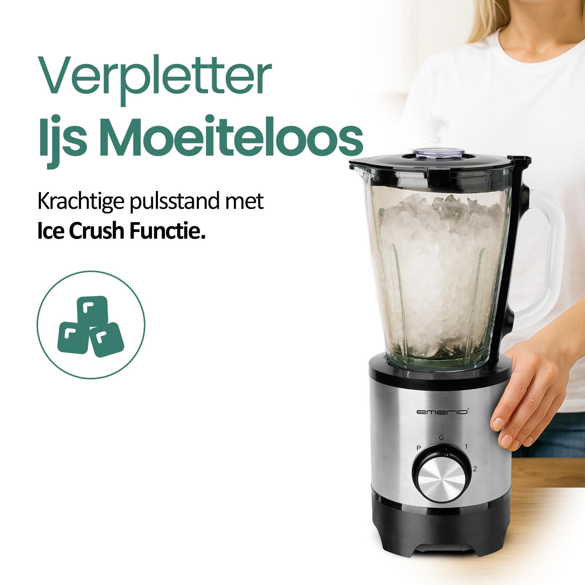 Emerio Blender BL-130988 – 1,5 L – 500 W – Glazen Kan – RVS – Zwart/Zilver