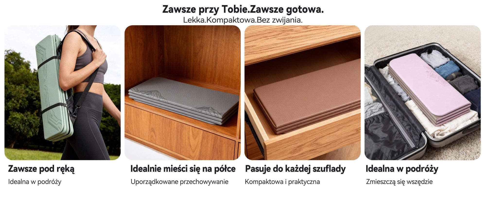 FunLife Składana mata do jogi XXL, 190x66 cm – grubość 10 mm, antypoślizgowa mata do fitnessu i gimnastyki, idealna do jogi, pilatesu, treningów w domu i na świeżym powietrzu