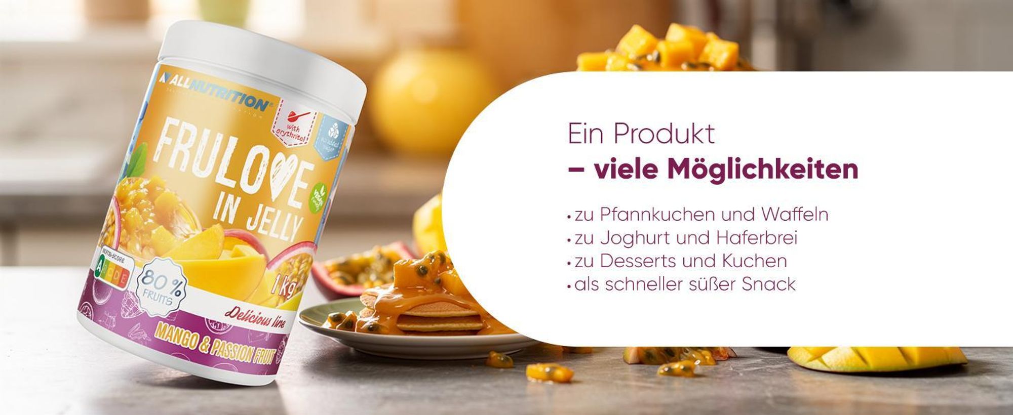 ALLNUTRITION FRULOVE In Jelly Mango & Passion Fruit 1000g Marmelade Früchte Mango-Passionsfrucht