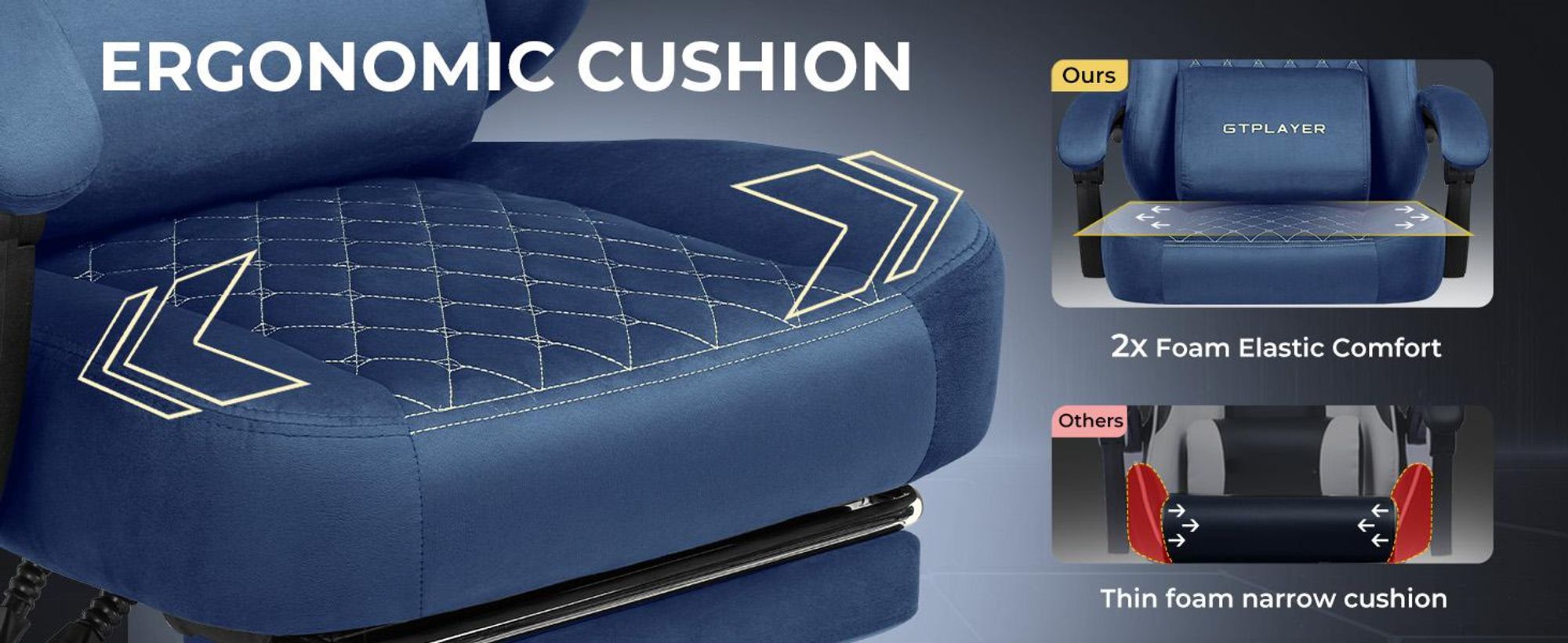 GTPLAYER Gaming Stuhl Stoff Gaming Chair Ergonomisch Bürostuh PC Stuhl,  Verstellbarer und Drehbarer Schreibtischstuh mit Fußstütze, Blau