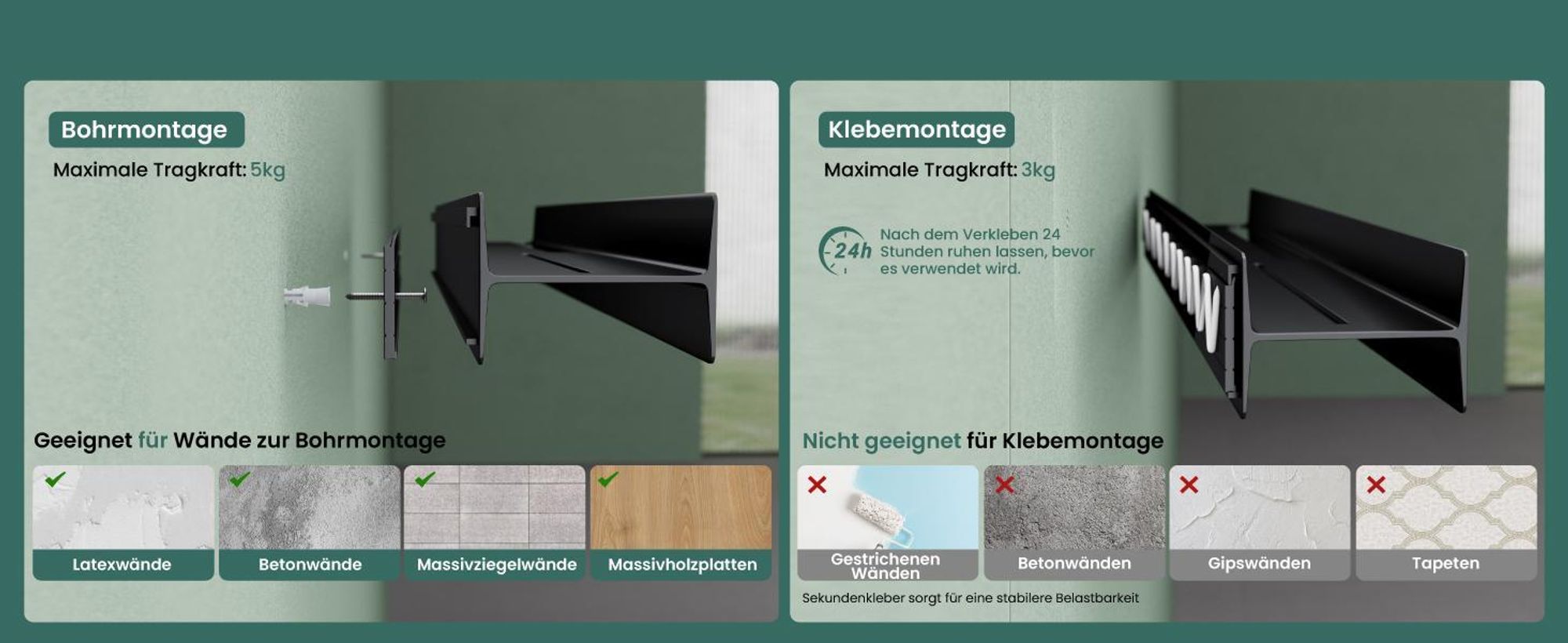 Mai & Mai Duschablage zum Bohren oder Kleben Duschregal Badablage 40cm Badezimmerablage zur Wandmontage Badezimmer Organizer Matt weiß Reglo-03
