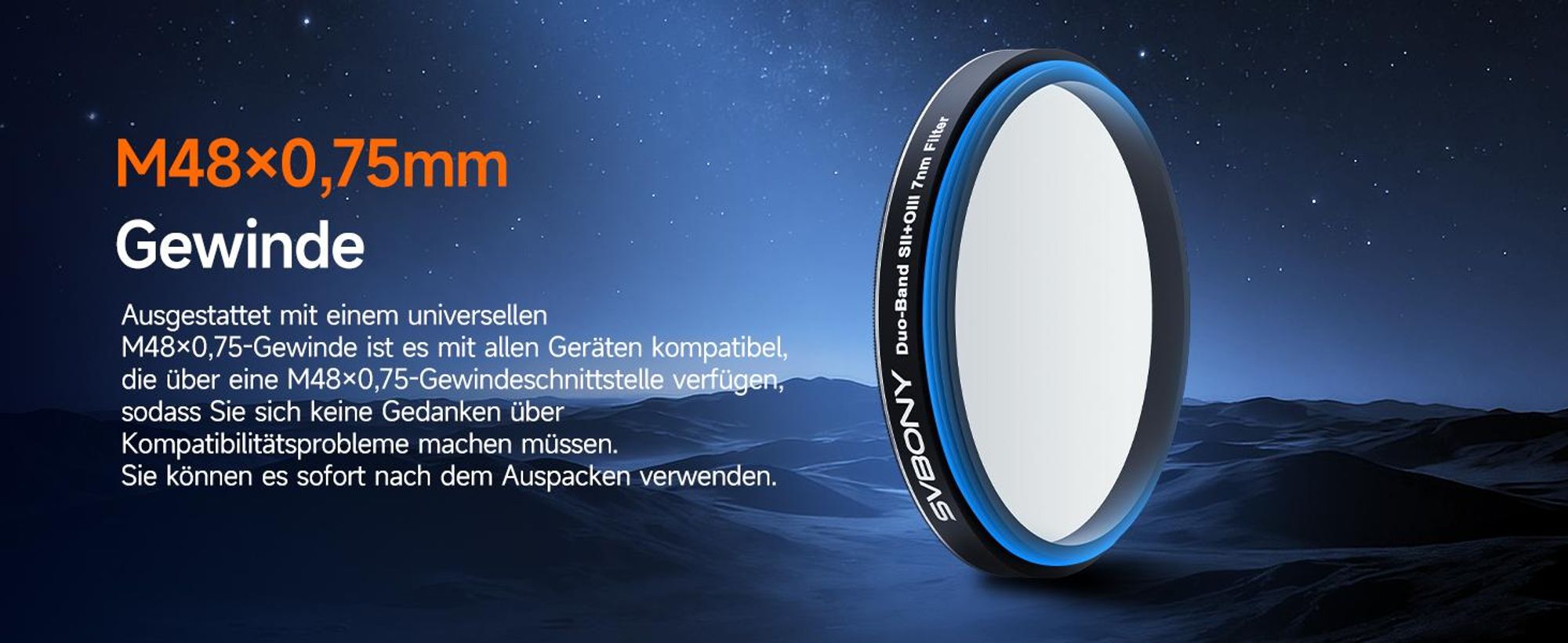Svbony SV220 Teleskopfilter, SII & OIII, 7 nm Dualband 2" Nebel Filter, Ermöglicht Vollbild-Bildgebung, OD5 Cut Off Tiefen, zur Emissionsnebeln