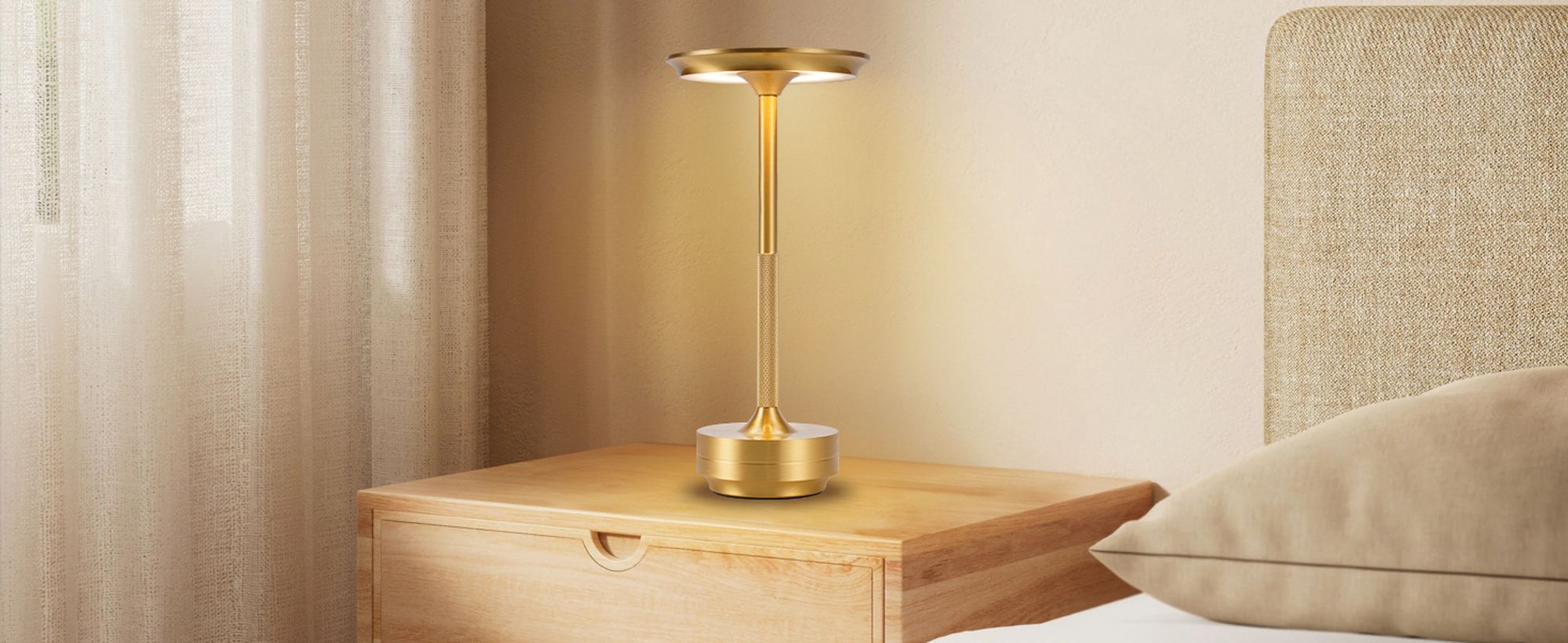 ZMH Nachttischlampe Kabellos Tischlampe Akku LED Tischleuchte Touch Dimmbar Lampe mit USB Aufladbar Batterie Tischlampen Gold für Modern Fensterbank Wohnzimmer Kinderzimmer Schlafzimmer