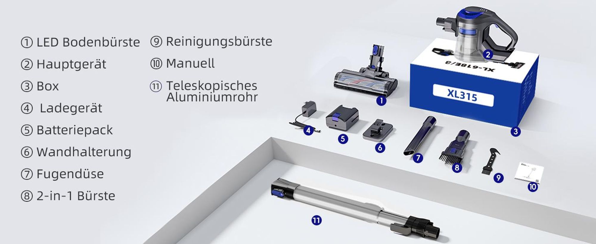 55000PA Akku Staubsauger, Staubsauger Kabellos,Kabelloser Staubsauger,8 in1 Akkustaubsauger Bürstenloser Motor bis zu 55min,für tierhaare,500W,4HEPA