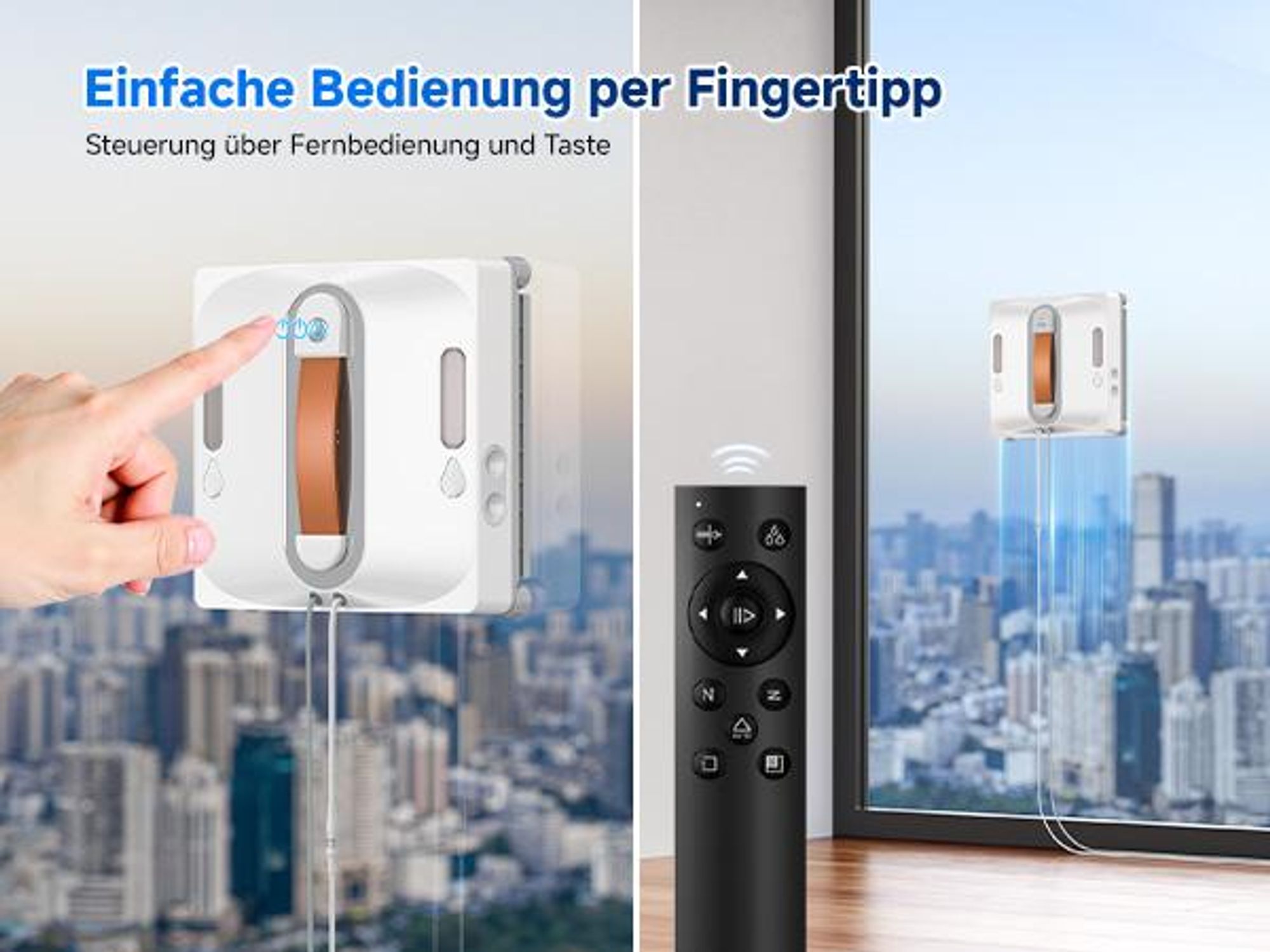 Lubluelu Smart Fensterputzroboter, 7.5KPa Saugkraft, Automatische Routenplanung, Kantenreinigung, Waschbare Mikrofasertücher, Doppelseitige Sprühdüsen