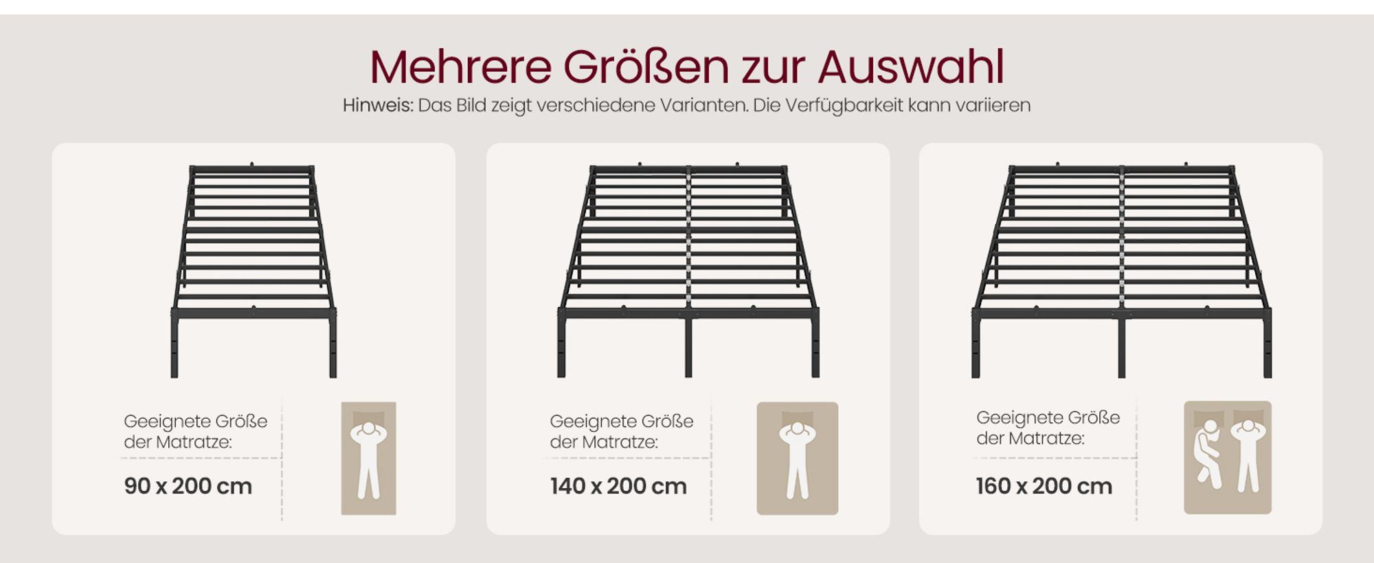 VASAGLE Einzelbettgestell, Bett, 90 x 200 cm, Metallbett, Bettrahmen, Unterbettaufbewahrung, modern, Gästebett