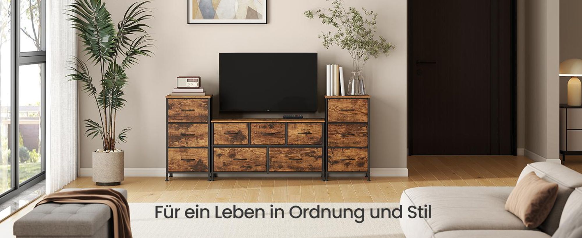 SONGMICS Kommode, Schrank, 3 Stoffschubladen, für Schlafzimmer, Flur, Wohnzimmer