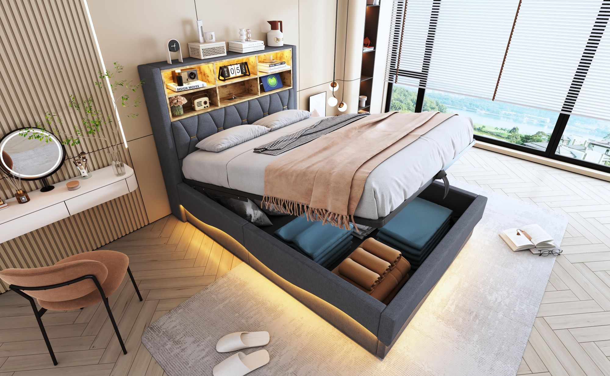 Polsterbett 140x200 mit Bettkasten Stauraumbett 140x200 Doppelbett mit Stauraum LED Bett 140x200