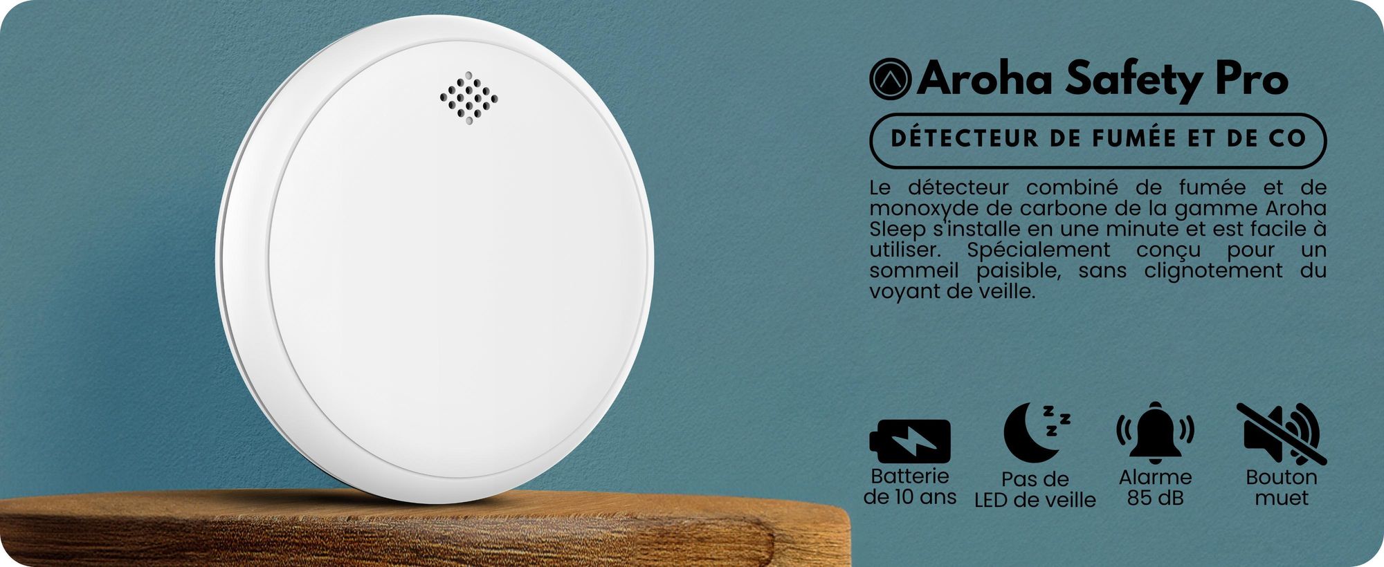 Aroha Safety Pro Détecteur Combiné avec Fumée et Monoxyde de Carbone - Batterie de 10 Ans -Alarme Incendie & de Monoxyde de CO Sleep Line - 5 pièces