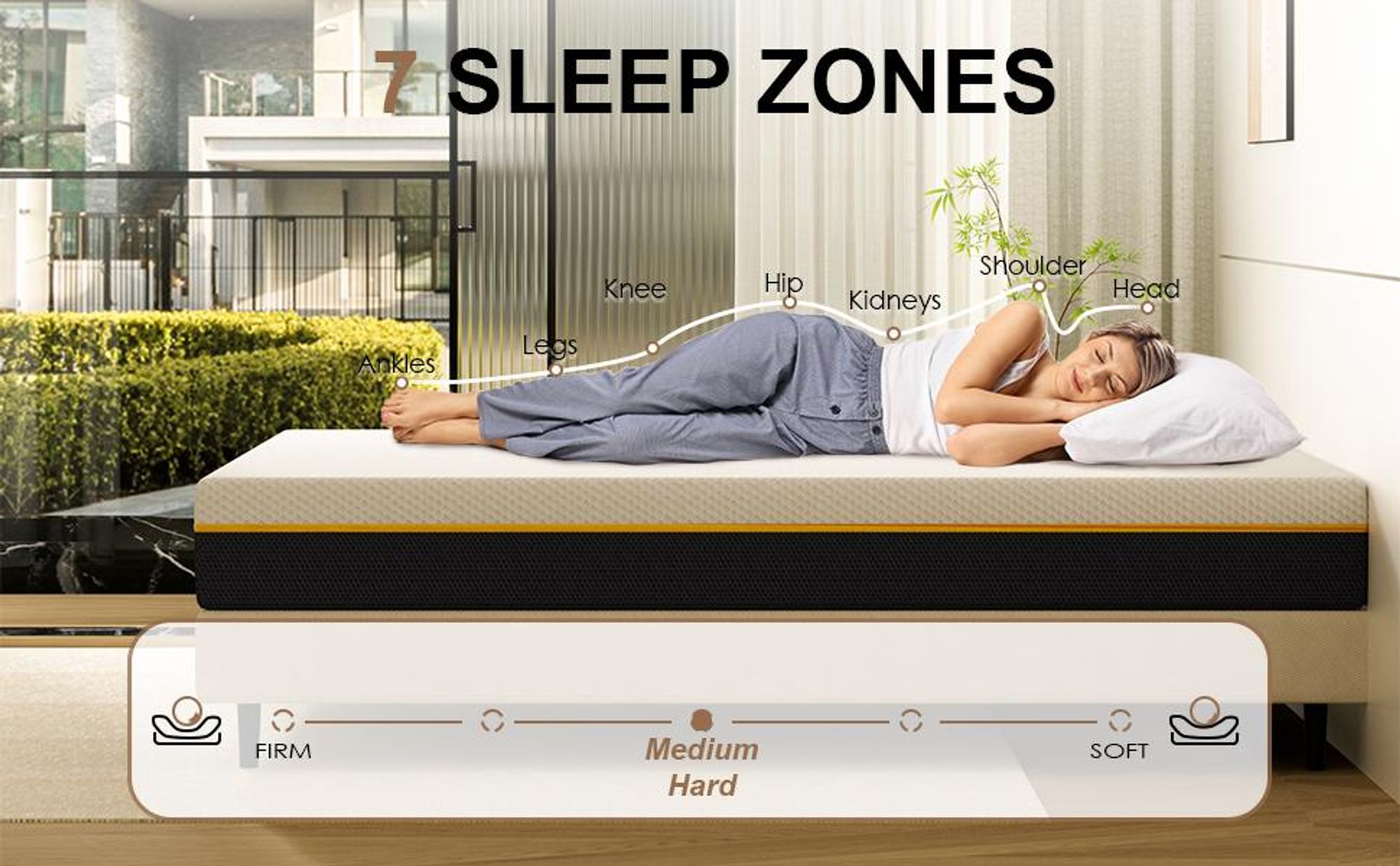 DEWINNER Matratze 90 x 200 cm, Dicke 17 cm, Memory-Schaum + Bambuskohleschaum, hohe Unterstützung, atmungsaktiv, hypoallergen, mit abnehmbarem