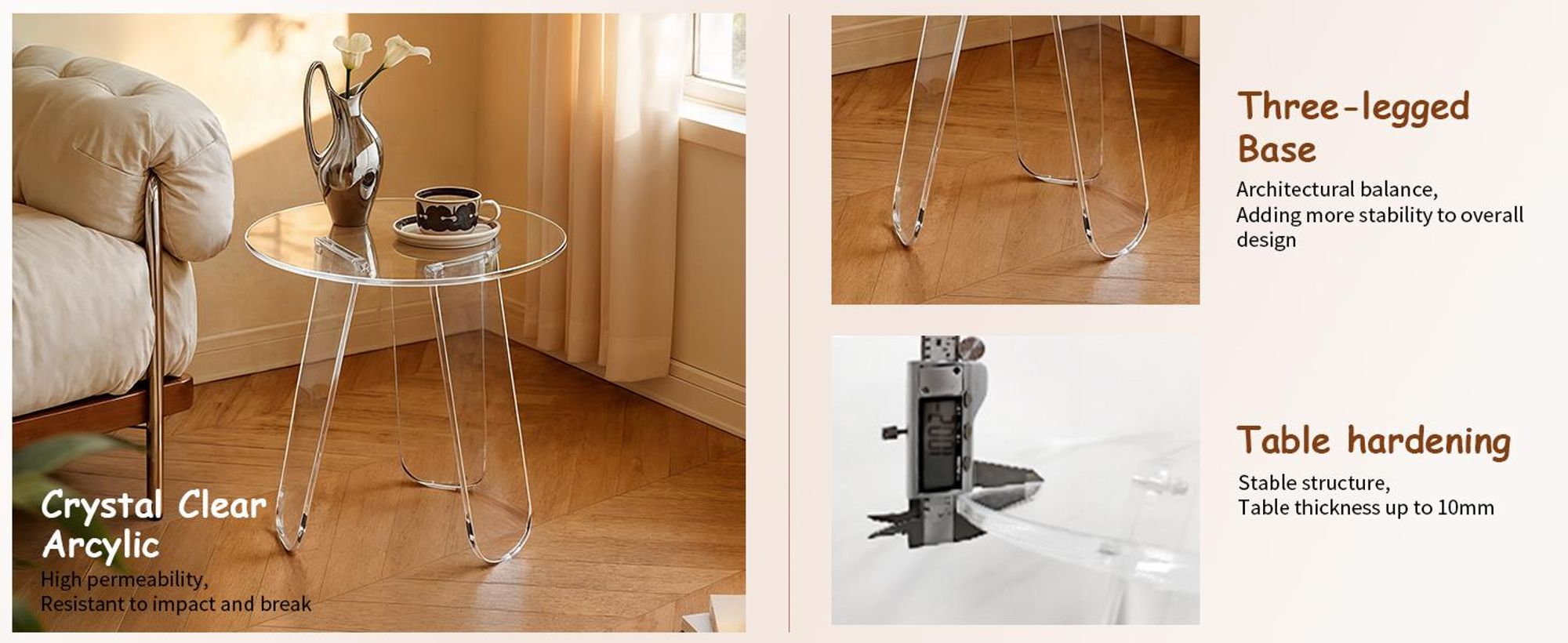 WISFOR Beistelltisch Acryl Transparent Couchtisch Wohnzimmertisch, Kaffeetisch mit PVC Matte, 46 x 44,5 cm