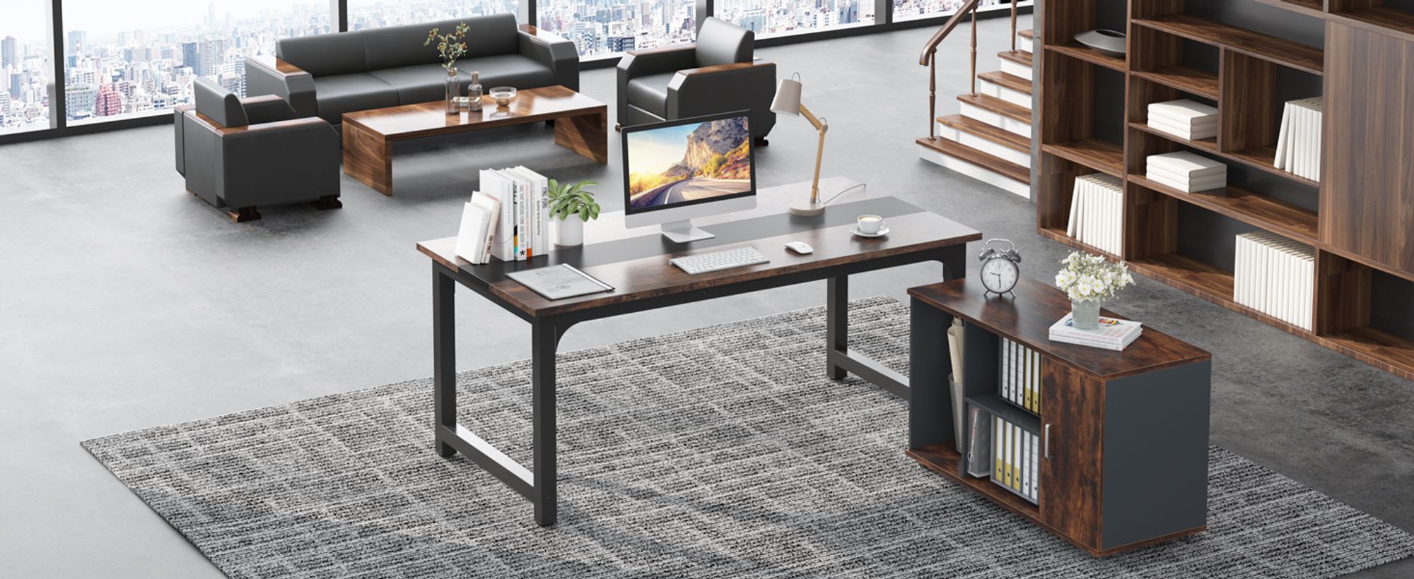 Tribesigns Moderner Computertisch, 160 x 80 cm großer Bürotisch Computertisch Studie Schreibtisch Arbeitsplatz für Home Office, Rustikal/Schwarz