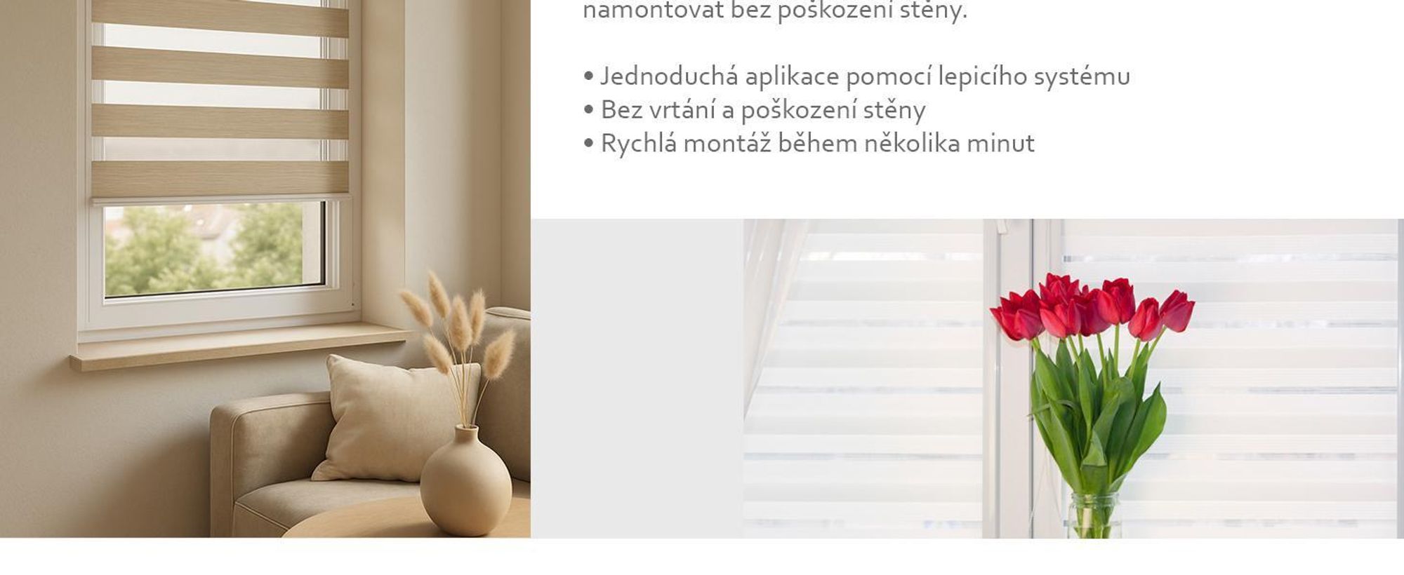 time4blinds – Dvojitá Roleta bez Vrtání – Rolety Zebra pro Okna a Dveře - Klasická bílá, 800x700, Vpravo