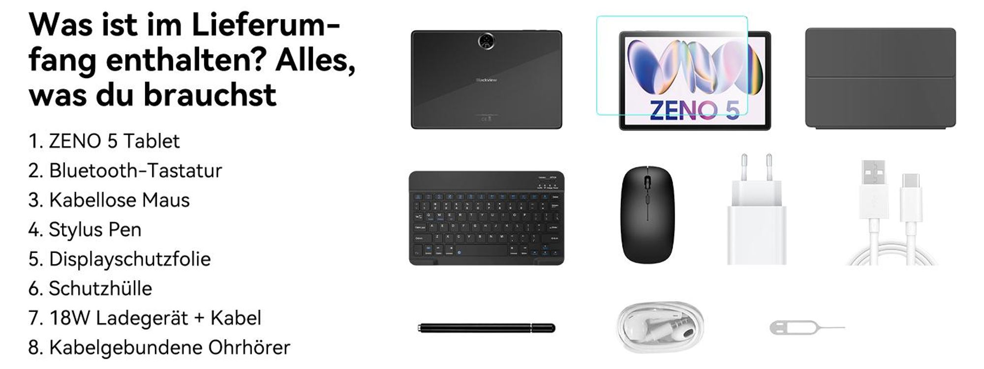 Blackview ZENO 5 Tablet 11", 4G SIM, 90Hz IPS-Display, 32(8+24) GB+128GB, 8300mAh Akku, 6.8mm, 573g, Schnellladung, OTG, GPS, inkl. Stylus & Tastatur