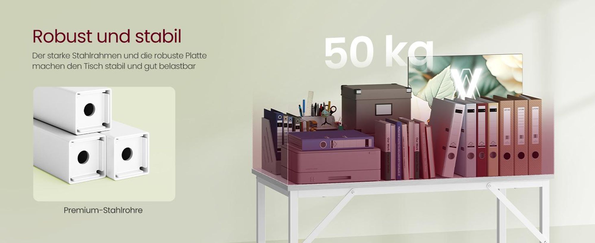 VASAGLE Schreibtisch Computertisch 100 x 50 x 75 cm schmaler Bürotisch weiß