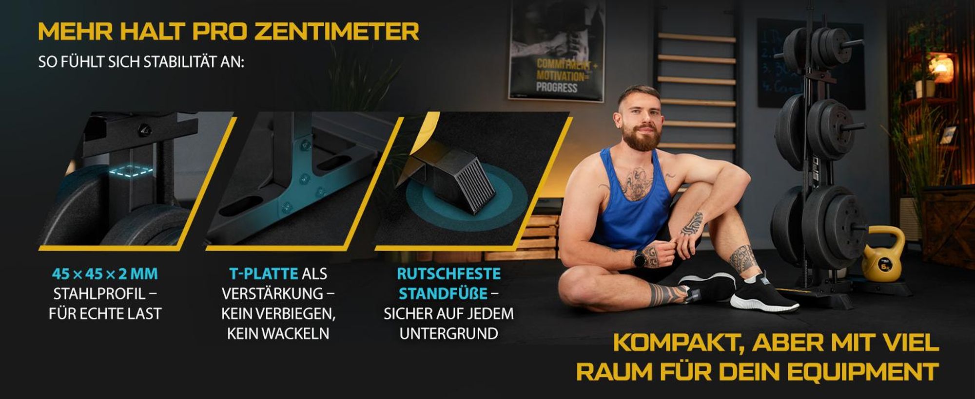 TREX SPORT Hantelscheibenständer TX-065WR | Stabil, rutschfest, bis 360kg |Stahl Langhantelständer für Hantelscheiben, Hantelstangen, Trainingszubehör