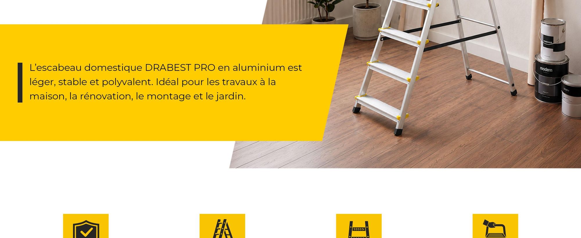 DRABEST | Échelle - Échelle polyvalente - Échelle en aluminium - PRO 6 marches - avec étagère - jusqu'à 150 kg