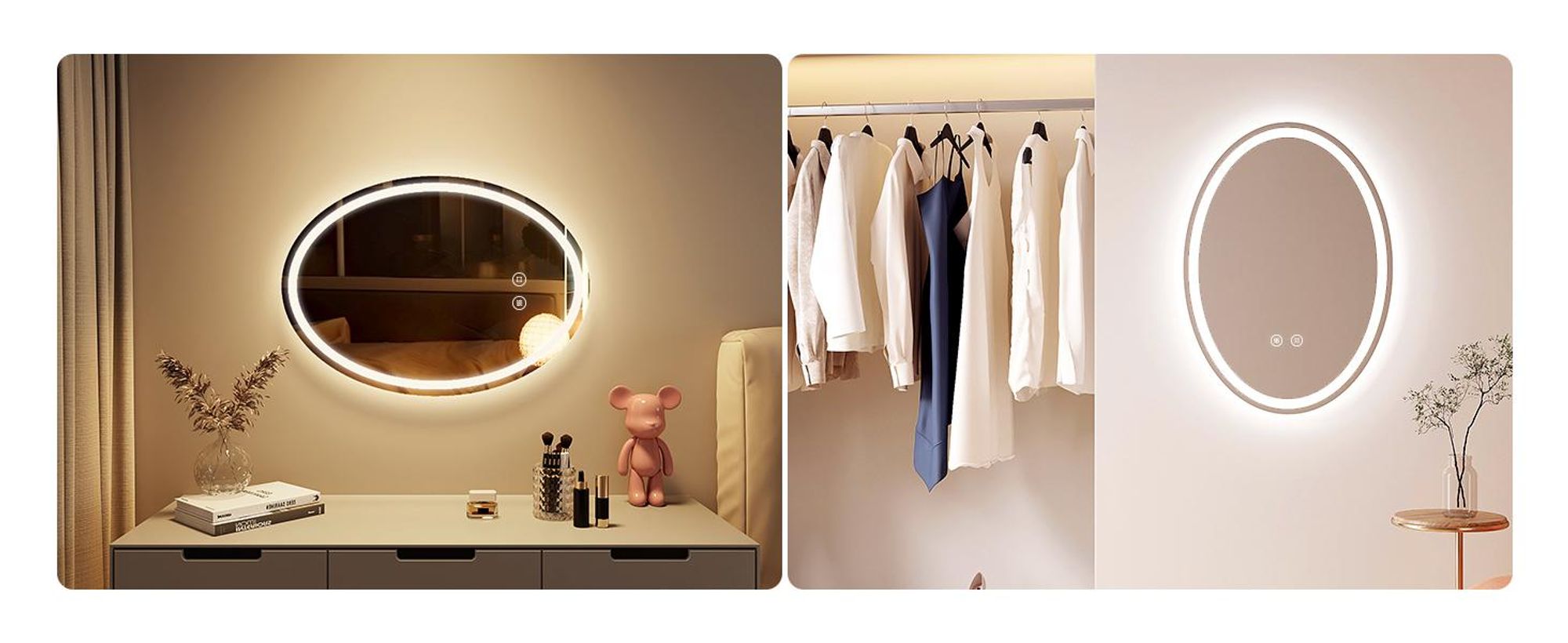 EMKE Miroir de salle de bain 50x70 cm Miroir de salle de bain avec 3 couleurs de lumière, miroir de salle de bain avec antibuée + dimmable + interrupteur tactile Miroir LED ovale