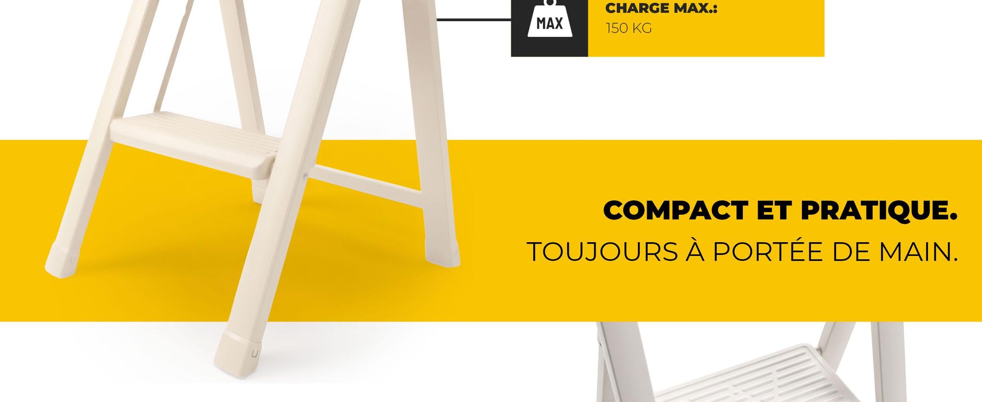 Drabest | Chef d'étage - Modèle élancé - 2 niveaux - Pliable - Charge maximale : 150 kg - Couleur crème