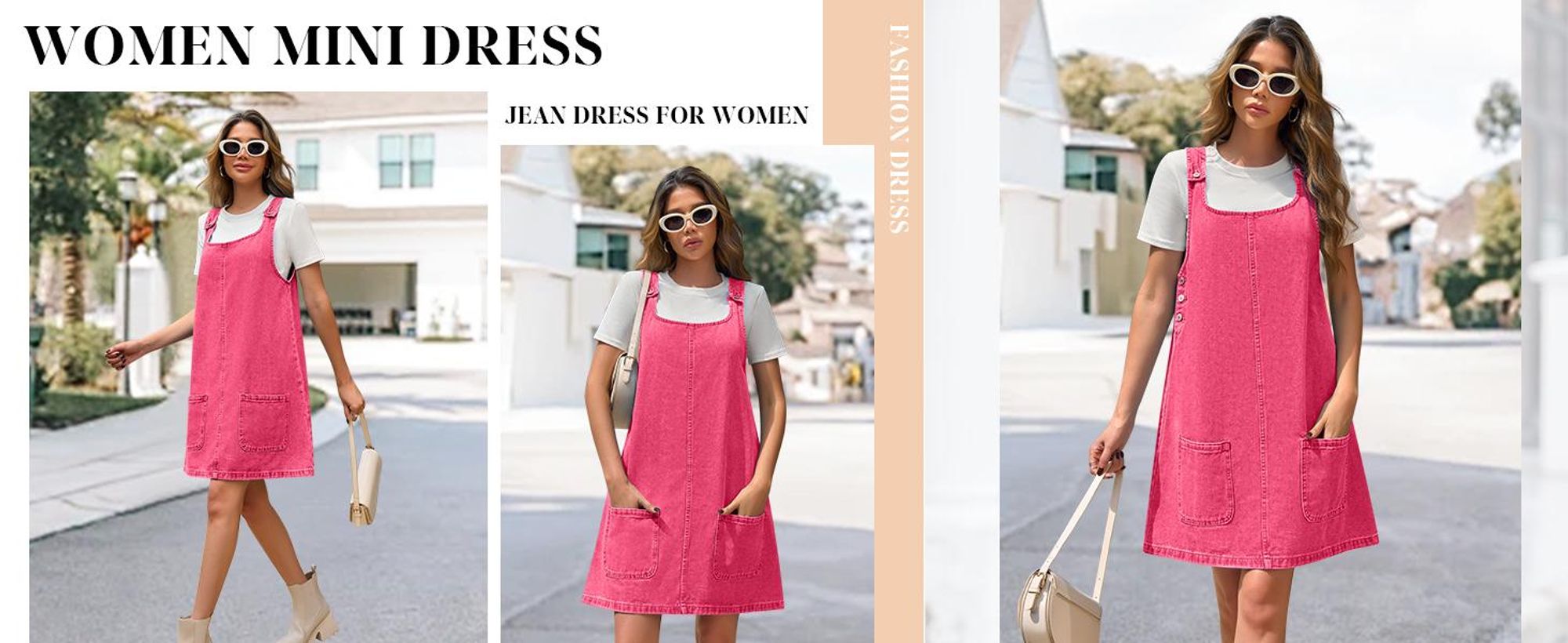 Ärmelloses Damen-Jeanskleid – Lässiges Vintage-Overall-Kleid aus Denim mit Rundhalsausschnitt, lockerer Passform und Taschen