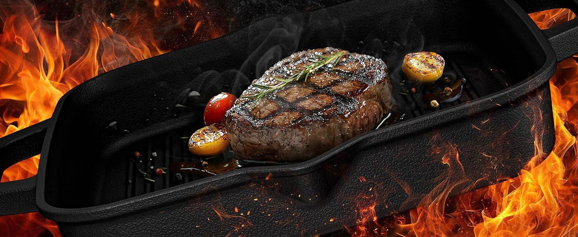 Gusseisenpfanne über offenem Feuer – ideal fürs Outdoor-Cooking & Camping-Gerichte.