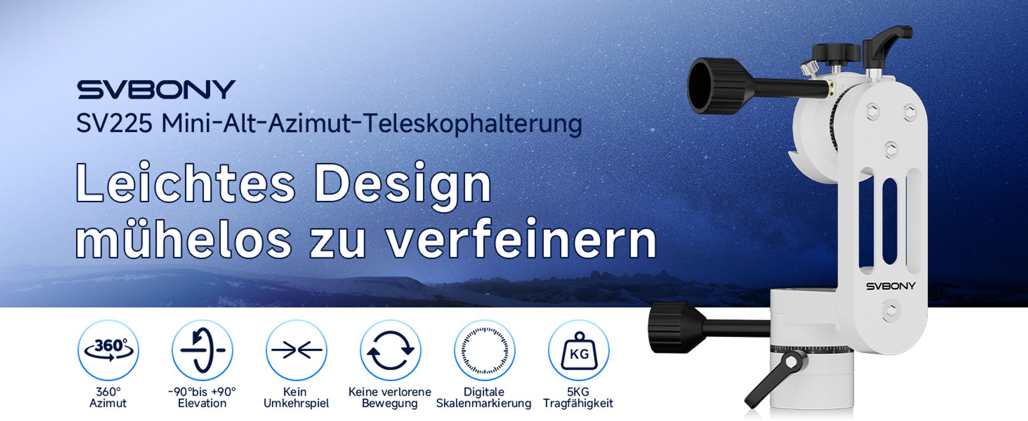 Svbony SV225 Mini-Alt-Azimut-Teleskophalterung, 5 kg maximale Tragfähigkeit, Aluminium-Alt-Az-Halterung, Teleskop-Zubehör mit verstellbarem Winkel