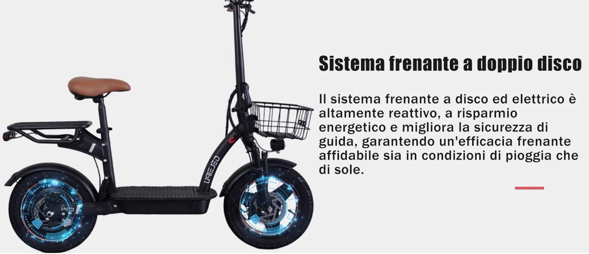 C14 - 48V17.5Ah 14'' Scooter Elettrico con Freno a Disco Meccanico Telaio in Ferro - Nero